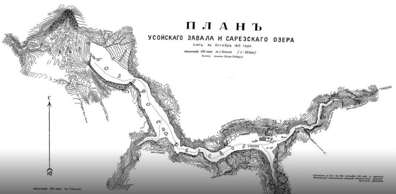 Plan of Lake Sarez and the Usoi Dam 1913